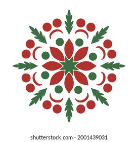 Hand-drawn snowflake. Zentangle mandala style. Vector illustration. Good idea for greeting cards, invitations, prints, textiles, tattoo. Mandala round ornament, tribal ethnic arabic Indian motif