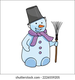 Hand-drawn snowman. Colorful vector doodle illustration. New Year decoration.