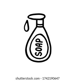 hand-drawn soap bottle isolated on a white background. Sanitizer.Doodle style.Natural soap, toiletries.