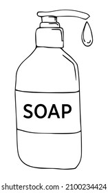 Hand-drawn Soap Bottle Isolated On A White Background. Vector Illustration In Doodle Style. Natural Soap, Toiletries.