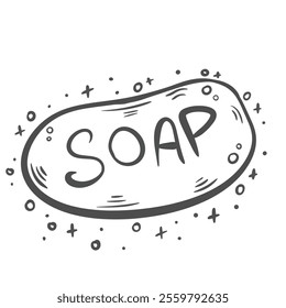 handdrawn soap with sparkles isolated on white background