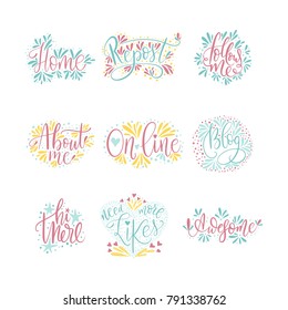 Handdrawn social media lettering set. Vector illustration.