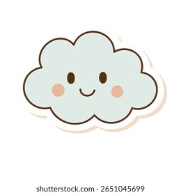 Hand-drawn soft blue cloud with a kawaii expression in pastel tones. Ideal for baby room decor, nursery prints, and weather-themed designs.