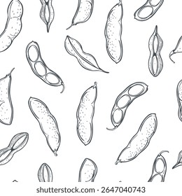 Hand-drawn soybeans. Vector seamless pattern. 