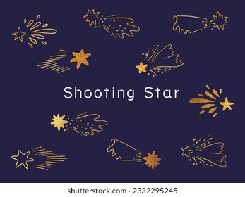 Hand-drawn sparkling gold shooting stars illustration set