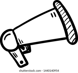 Handdrawn speaker doodle icon. Hand drawn black sketch. Sign symbol. Decoration element. White background. Isolated. Flat design. Vector illustration.