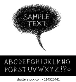 Hand-drawn speech bubble with alphabet.