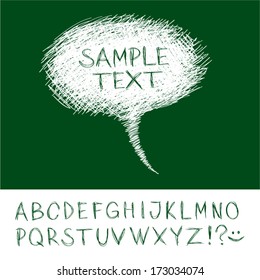 Hand-drawn speech bubble with alphabet. 