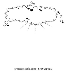 Hand-drawn speech bubble illustration with the hearts. Doodle sketch element. This illustration will be helpful while creating wedding invitations, cards, postcards.