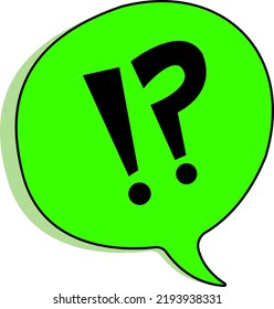 Una burbuja de habla dibujada a mano con signos de interrogación y exclamación, resaltada sobre un fondo blanco. Vector.La imagen del cuadro de diálogo.Pensamientos, comunicación, comentarios. Preguntas y signos de exclamación.