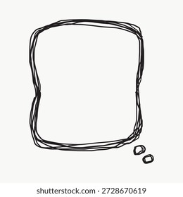 Bolha de fala desenhada à mão com um contorno esboçado. Estilo doodle preto e branco. Perfeito para designs criativos, notas ou mensagens. Simples, artístico e versátil. Vetor gráfico do quadro.