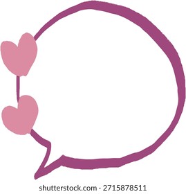 Burbuja de discurso dibujado a mano con dos corazones rosados. Diseño lindo y simple. Perfecto para notas de amor, mensajes o comunicación romántica. Aislado en blanco. 