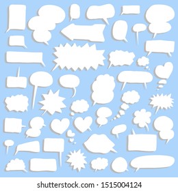 Hand-drawn speech bubble vector set. Blank empty white speech bubbles. Doodles with stickers for messages and comics