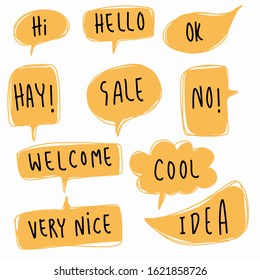 Hand-drawn speech bubble vector set.