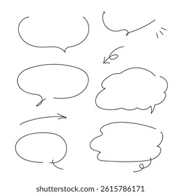 Hand-drawn speech bubbles and arrows