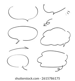 Hand-drawn speech bubbles and arrows