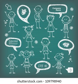 Hand-drawn speech bubbles and children,Back To School illustration