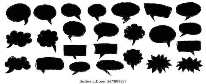 Burbujas de discurso dibujadas a mano, lindos Elementos de garabatos en forma de tiza para diseños infantiles o proyectos escolares.