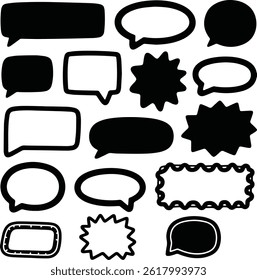 Burbujas de discurso dibujadas a mano y signos de Doodle, elemento de conjunto de Doodle, conjunto dibujado a mano, citas, burbujas cómicas, discurso de doodle, 