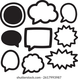 Burbujas de discurso dibujadas a mano y signos de Doodle, elemento de conjunto de Doodle, conjunto dibujado a mano, citas, burbujas cómicas, discurso de doodle, 
