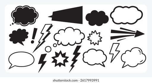 Handdrawn Speech Bubbles and Doodle Signs, Doodle set element, Hand drawn set, quotes, comic bubbles, doodle speech, 