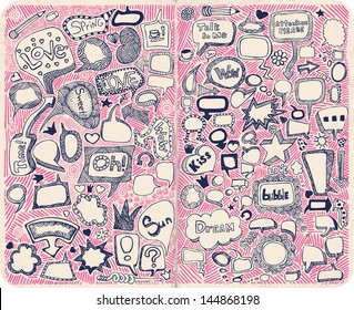 Hand-drawn speech bubbles illustration.