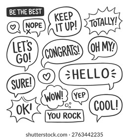 Hand-drawn Speech Bubbles with Positive Affirmations and Exclamations