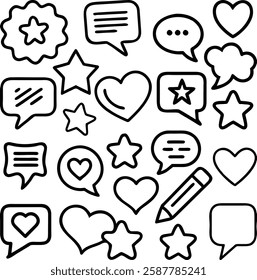 Hand-drawn speech bubbles set in illustration, icon on a white background. EPS-10.