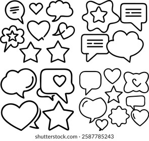 Hand-drawn speech bubbles set in illustration, icon on a white background. EPS-10.