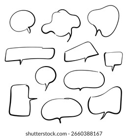Burbujas de discurso dibujadas a mano en varias Formas para escenas cómicas, cuadros de diálogo y proyectos de diseño con temas de comunicación creativa