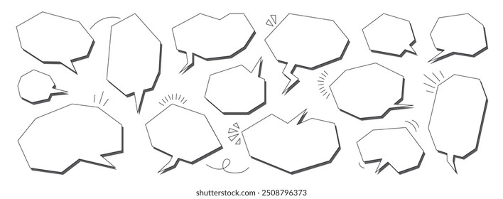 Hand-drawn speech or dialouge bubbles. Outline Vector illustration isolated on white background.