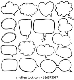 Hand-drawn speech and thought bubbles set