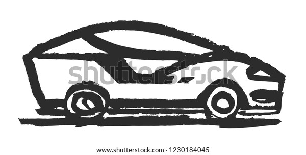 Hand-drawn speed car. Simple cartoon illustration\
made with chinese ink\
brush