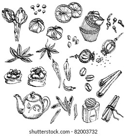 Hand-drawn spice and sweet collection