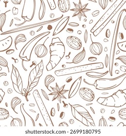 Especiarias à mão. Padrão sem emenda do vetor.