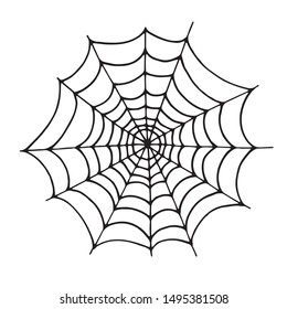 Handdrawn spider web. Cobweb silhouette on white background. Spooky halloween decoration element for your design