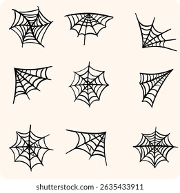 Hand-Drawn Spider Web Doodles and Halloween Elements