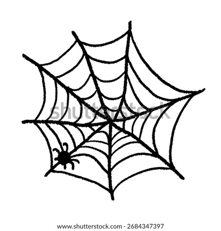 Hand-drawn Spider Web for Halloween. Grunge Sketch of Spiderweb and Spider. Spooky Doodle Icon.