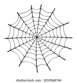 Hand-drawn spider web on a white background.