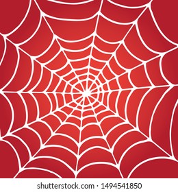 Handdrawn spider web. White cobweb silhouette on red background. Spooky halloween decoration element for your design