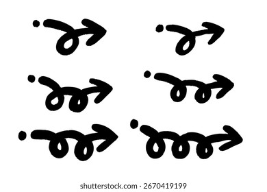 Hand-Drawn Spiral Arrow Set — Simple Black Decorative Direction Icons
