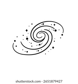 Uma galáxia espiral desenhada à mão com um vórtice cósmico em espiral. Ilustração de esboço de rabiscar representando o espaço sideral, a astronomia e o universo.