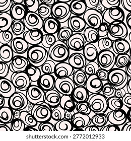 Hand-drawn spiral rose seamless pattern for textile print for fabric, abstract floral black and white doodle style
