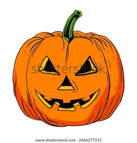 Handdrawn Spooky Pumpkin Jack O'Lantern Illustration for Halloween Celebration