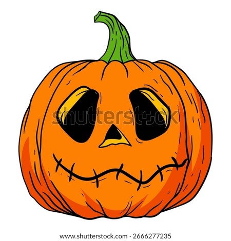 Handdrawn Spooky Pumpkin Jack O'Lantern Illustration for Halloween Celebration