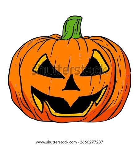 Handdrawn Spooky Pumpkin Jack O'Lantern Illustration for Halloween Celebration