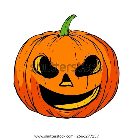 Handdrawn Spooky Pumpkin Jack O'Lantern Illustration for Halloween Celebration