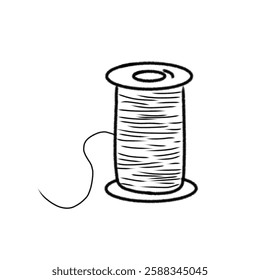 Hand-Drawn Spool of Thread with Loose End for Sewing Illustration