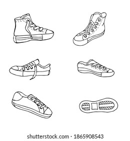 Handdrawn sports shoes vector illustration. Isolated models of sneakers.