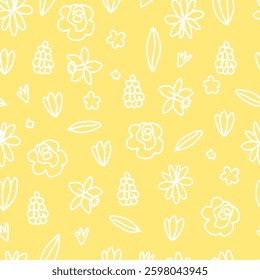 Hand-Drawn Spring Flower Seamless Pattern. Naive Art.	
